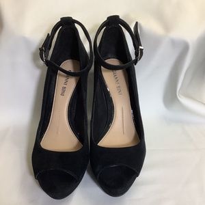 Gianni Binni Black suede platform ankle strap dress sandals